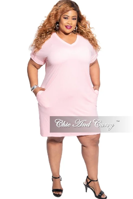 Final Sale Plus Size Rolled Sleeve V-Neck Dress in Dusty PinkWomen's home tops