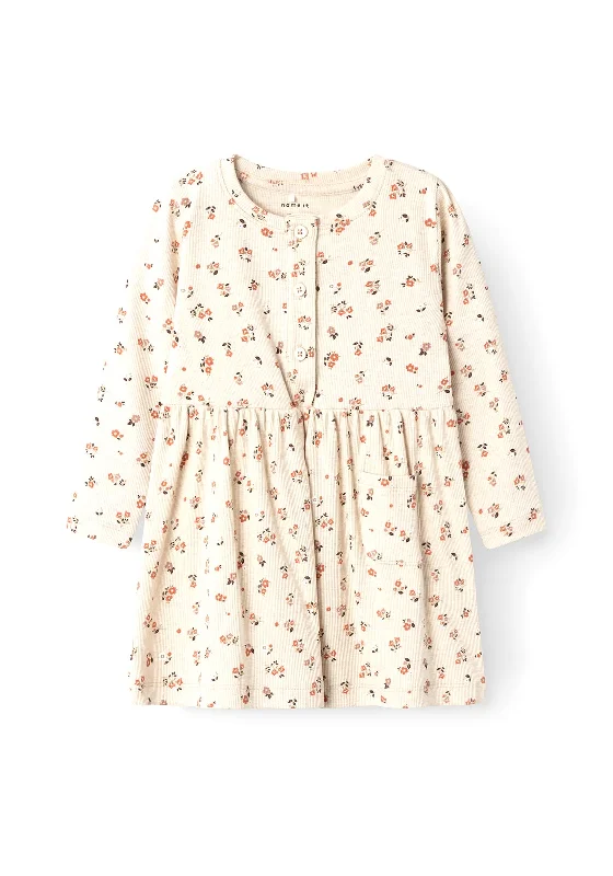 Military DressName It Mini Girl Tira Long Sleeve Floral Dress, Peyote Melange