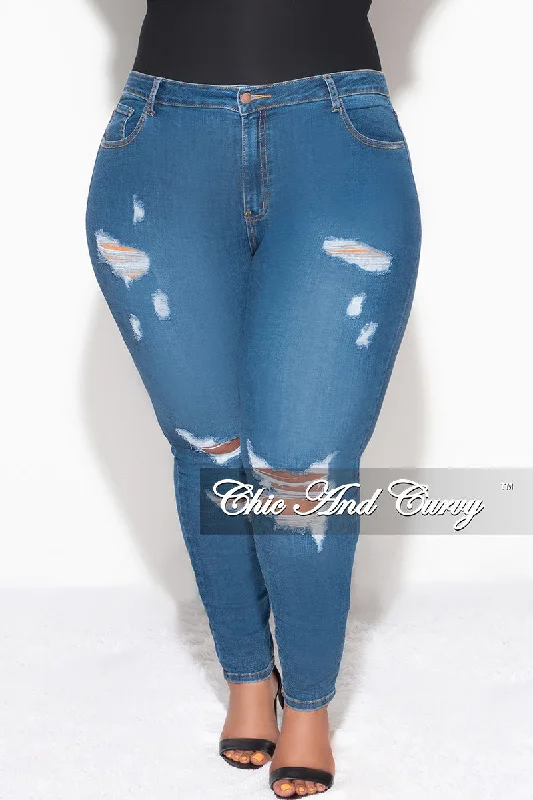 Final Sale Plus Size Distressed Jeans in Blue DenimWomen's winter tops