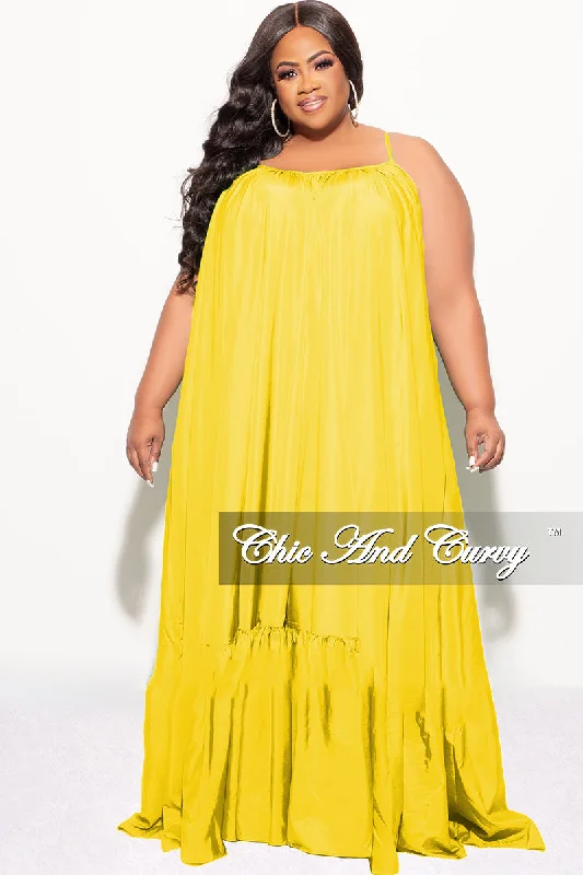 Final Sale Plus Size Spaghetti Strap Peasant Maxi Dress in Yellow MustardPlus size women's striped tops