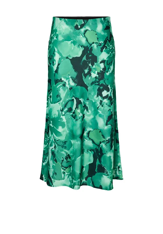 Y.A.S Pella High Waist Printed Satin Midi Skirt, GreenGala Skirt