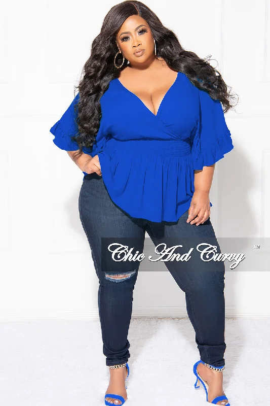 Final Sale Plus Size Ruffle Peplum Top in BlueLarge women's breathable tops