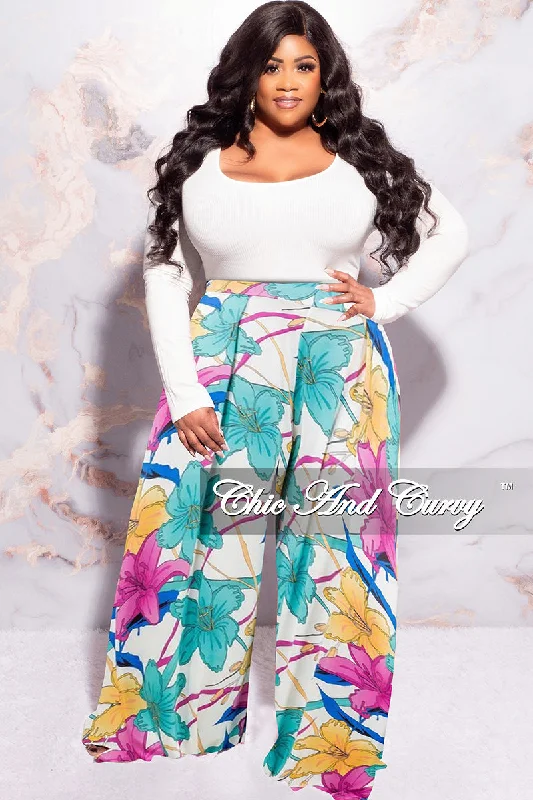 Final Sale Plus Size Palazzo Pants in Multi Color Floral PrintLarge women's warm tops