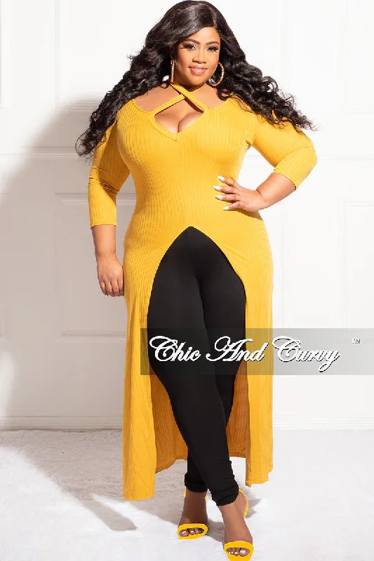 Final Sale Plus Size Ribbed Long Tunic Top in MustardWomen's dating tops