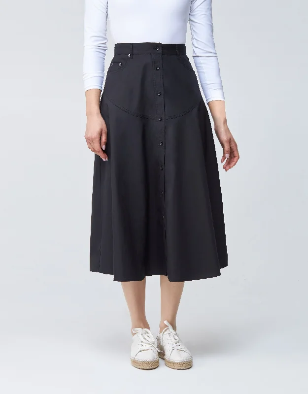 32" Tonal Stitched Poplin Western Button Skirt BlackGaucho Skirt