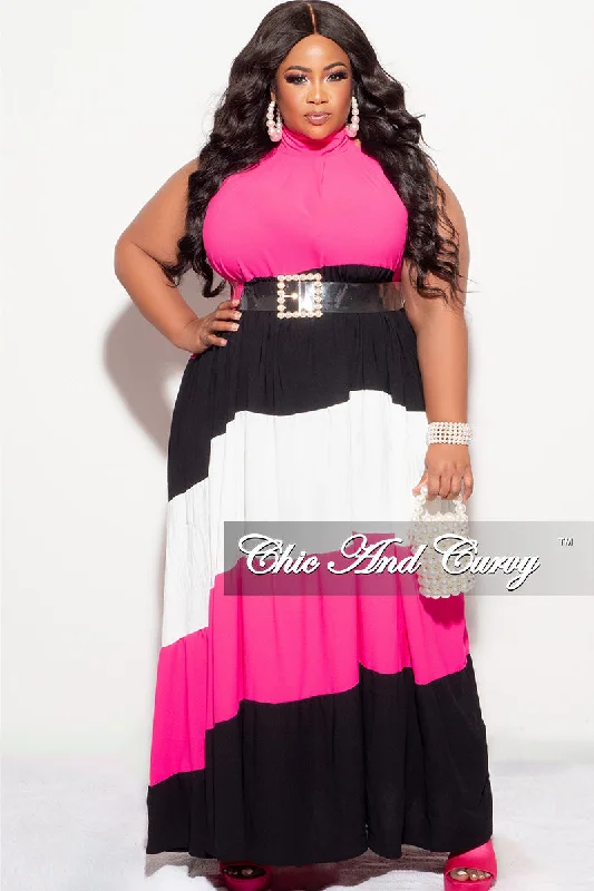 Final Sale Plus Size Halter Maxi Dress In Pink Black and WhiteKnitted Top