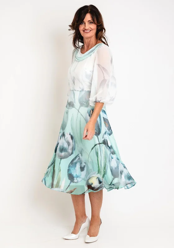 Hiking DressLizabella Tulip Print Chiffon Midi Dress,Ice Green