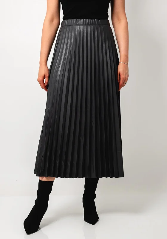 Esqualo Faux Leather Pleated Midi Skirt, GreyAthletic Skirt