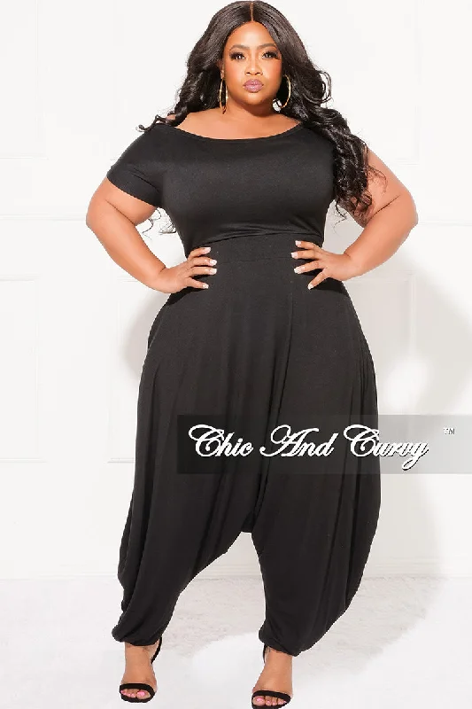 Final Sale Plus Size Harem Jumpsuit in BlackLarge women's blended tops