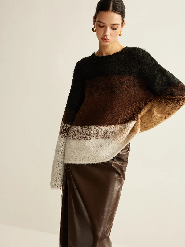 Asymmetrical Knit TopsVersatile Color Block Loose Sweater