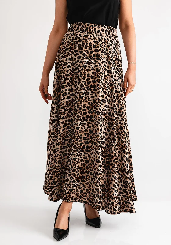 Serafina Collection Leopard Print Maxi Skirt, BrownSkater Skirt