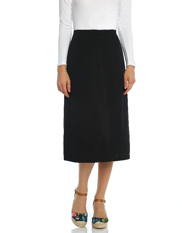 27" Lined Elastic Waist Straight Matte Jersey Skirt BlackChiffon Skirt