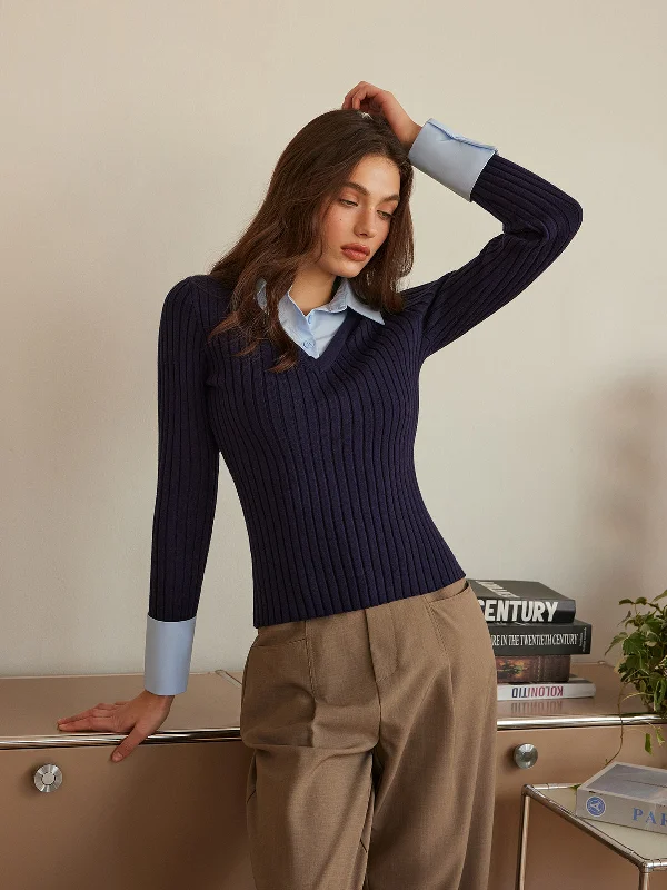 Wool Knit Tops2 in 1 Slim Polo Sweater