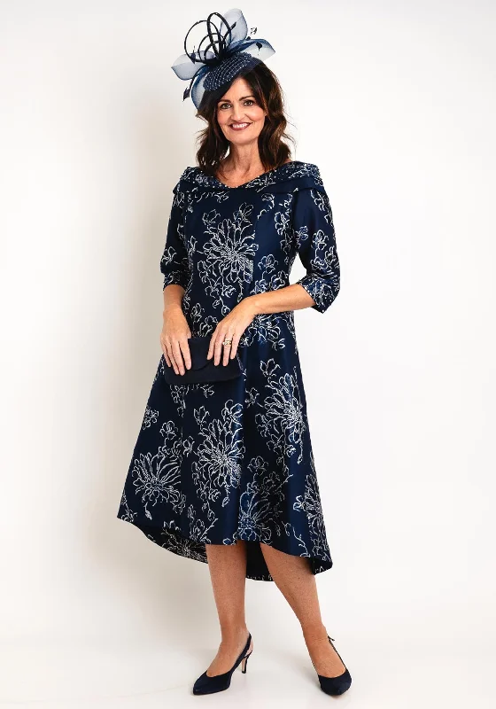 Prairie DressLizabella Floral Jacquard Dip Hem Midi Dress, Navy