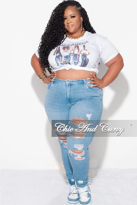 Final Sale Plus Size Short Sleeve "Melanin" Graphic T-Shirt in WhitePlus size women's simple tops