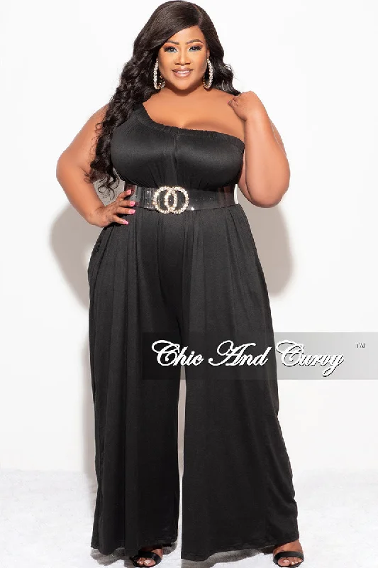 Final Sale Plus Size One Shoulder Jumpsuit in BlackLarge women's wool tops