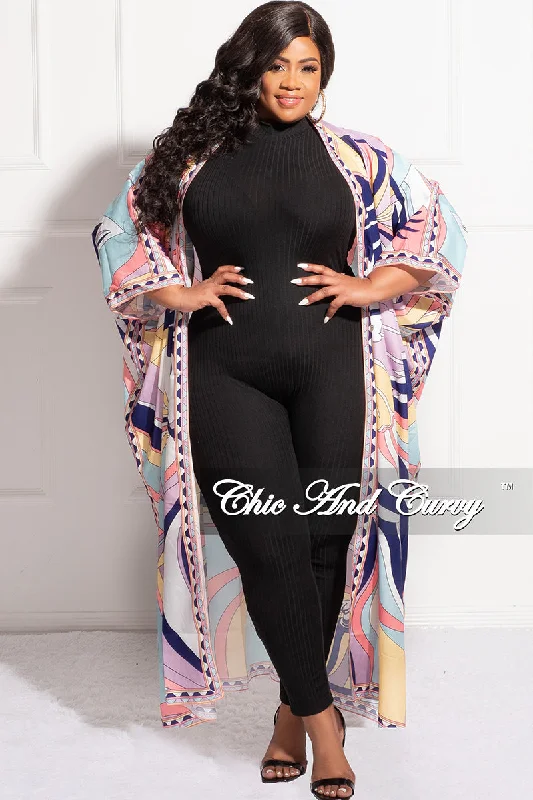 Final Sale Plus Size Duster In Lavender Multi Color Design PrintWomen's affordable tops