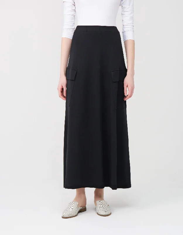 29"-33"-37" Jersey Aline Skirt with Elastic Waist and Cargo PocketsMidi Skirt