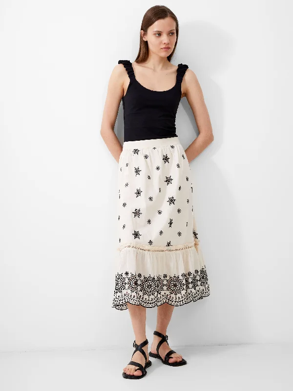 Embroidered Felicity Midi SkirtDesigner Skirt