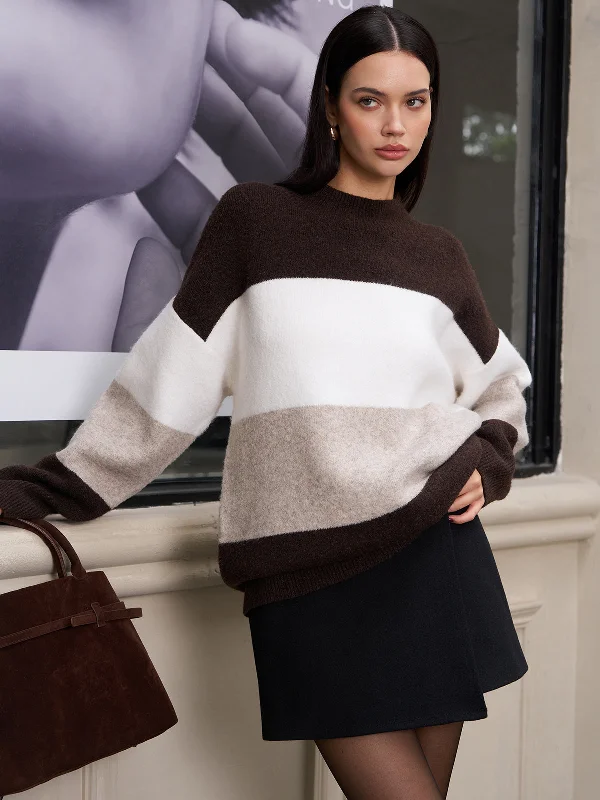 Logo Knit TopsVersatile Color Block Pullover Sweater