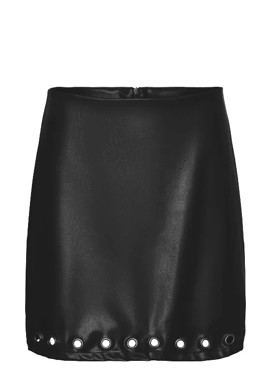 Vero Moda Ciff Faux Leather Eyelet Mini Skirt, BlackTube Skirt