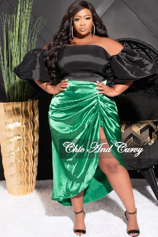 Final Sale Plus Size Satin Ruched Skirt in GreenPlus size women's elegant tops