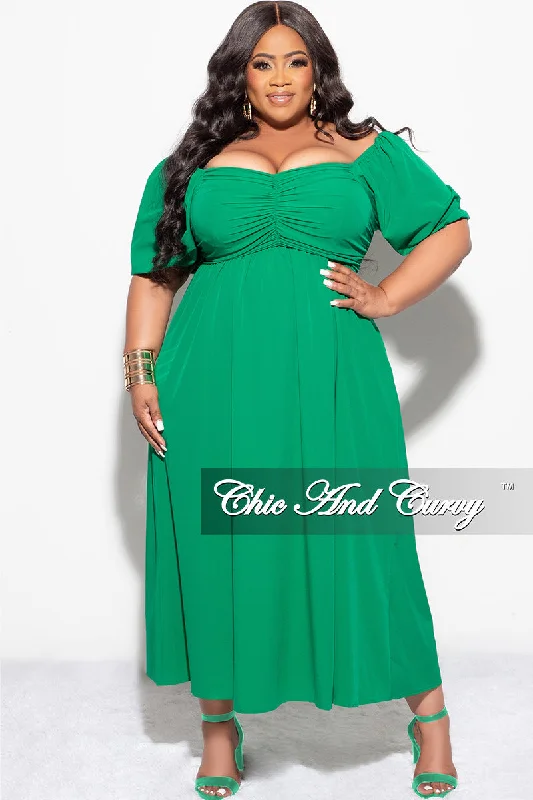 Final Sale Plus Size Dress with Ruched Front Bust in GreenKnit Top