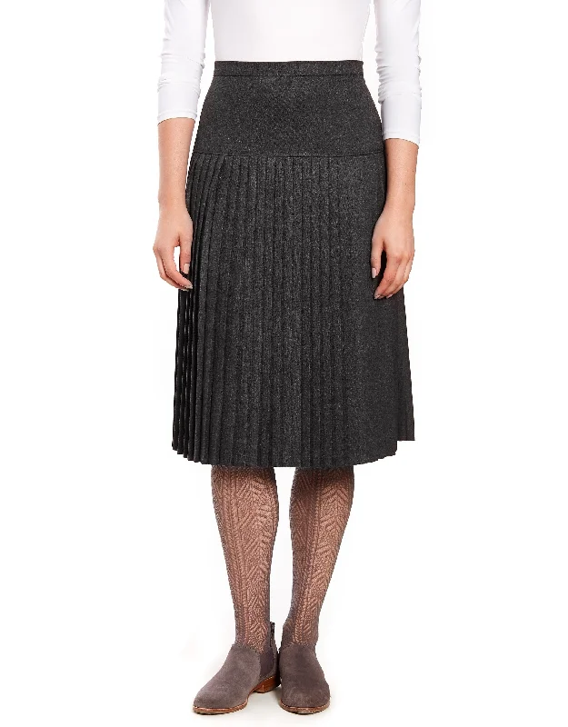 27" Lined Wool Blend Yoke Skirt with Mini Pleats GrayDenim Skirt