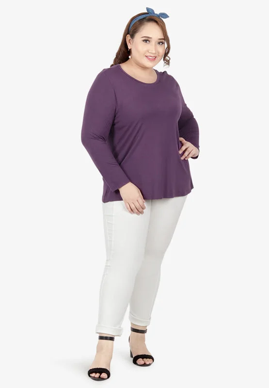 Bambi Plus Size Long Sleeve Bra Top - PurpleLarge women's wool tops