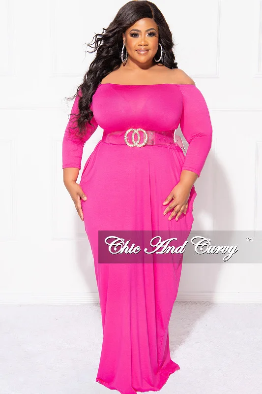 Final Sale Plus Size Off the Shoulder Maxi Dress in FuchsiaWomen's sleeveless tops