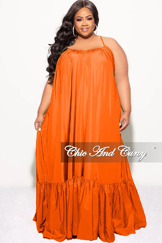 Final Sale Plus Size Spaghetti Strap Peasant Maxi in Neon OrangePlus size women's solid color tops