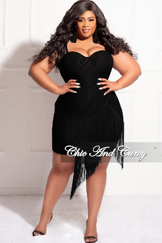 Final Sale Plus Size Spaghetti Strap BodyCon Dress with Side Fringe in BlackKnit Tee