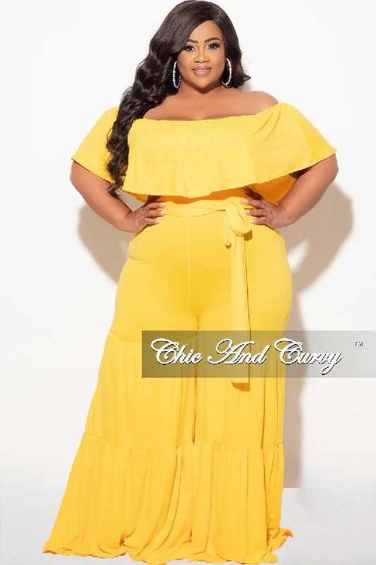 Final Sale Plus Size Off The Shoulder Jumpsuit in MustardPlus size women's solid color tops