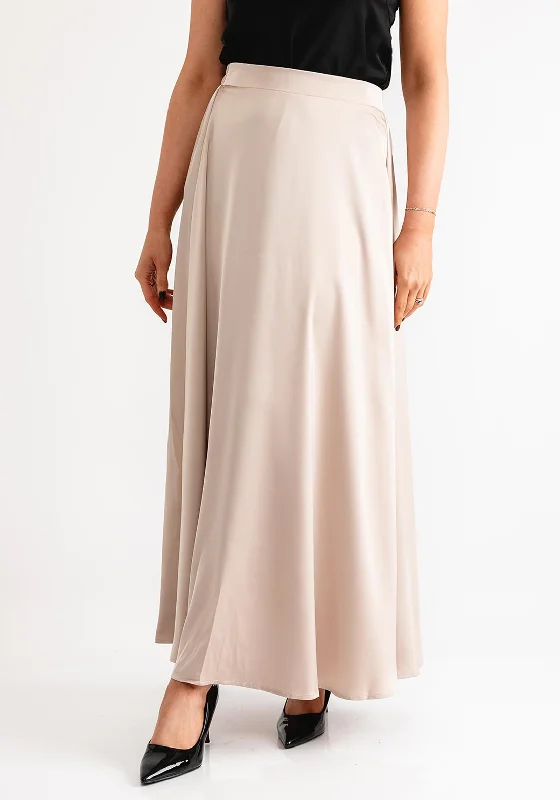 Serafina Collection Satin Maxi Skirt, BeigeLeather Skirt