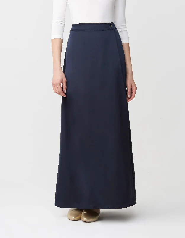 33"-40" Mock Wrap Satin Skirt Navy BlueWedding Skirt