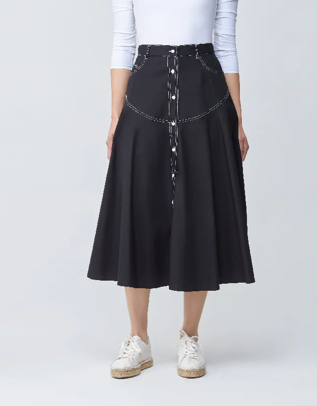 32" Contrast Stitched Poplin Western Button Skirt BlackSchool Skirt