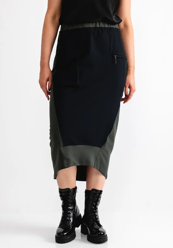 Naya Pocket Detail Pencil Skirt, Green and BlackRunning Skirt