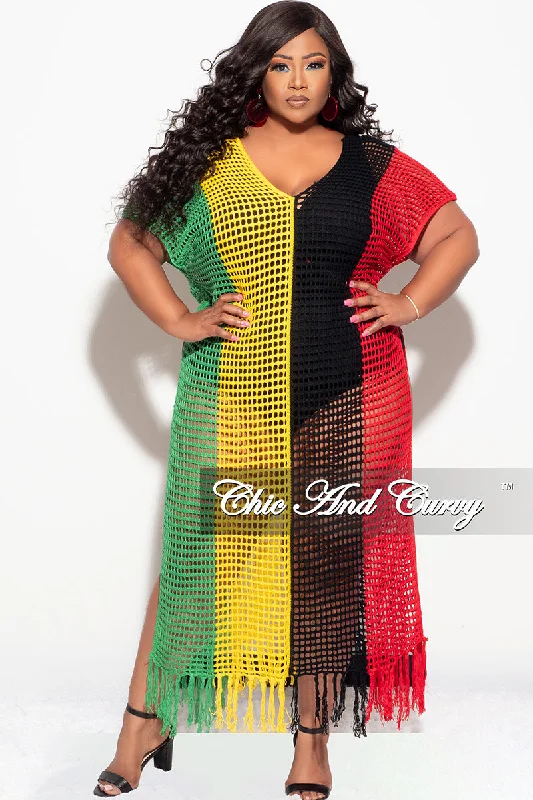 Final Sale Plus Size Crochet Cover Up in Black,Green,Red,and YellowLarge women's polyester tops