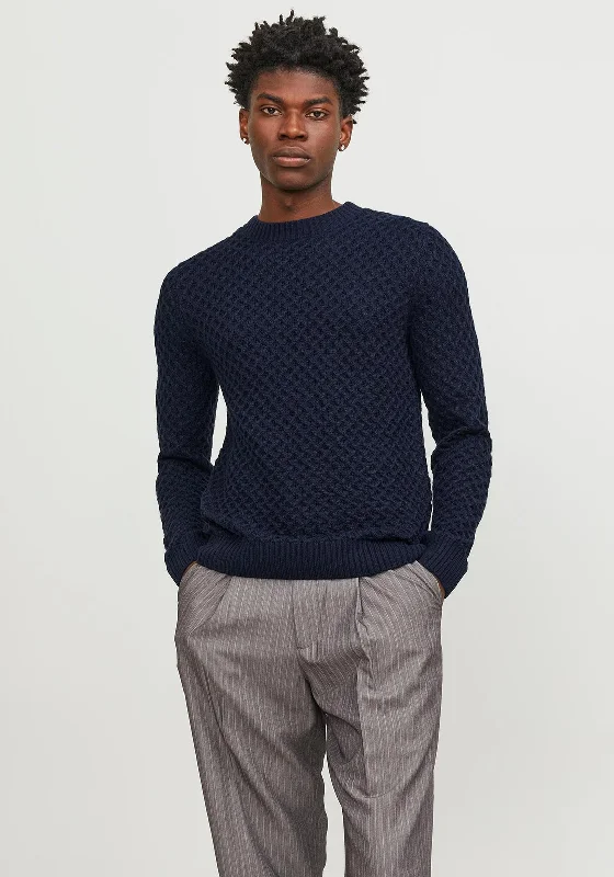 Metallic Knit TopsJack & Jones Steen Structure Knit Sweater, Maritime Blue