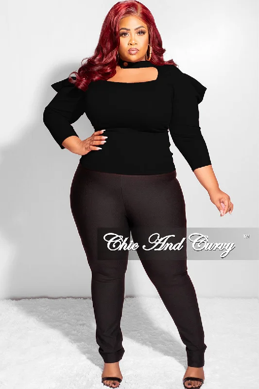 Final Sale Plus Size Long Sleeve Cutout Top in BlackPlus size women's hollow tops