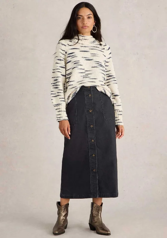 White Stuff Colleen Button Down Denim Midi Skirt, BlackCircle Skirt