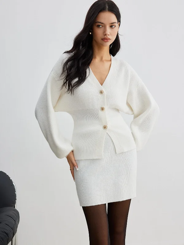 Hooded Knit TopsElegant Ribbed Sweater Mini Skirt