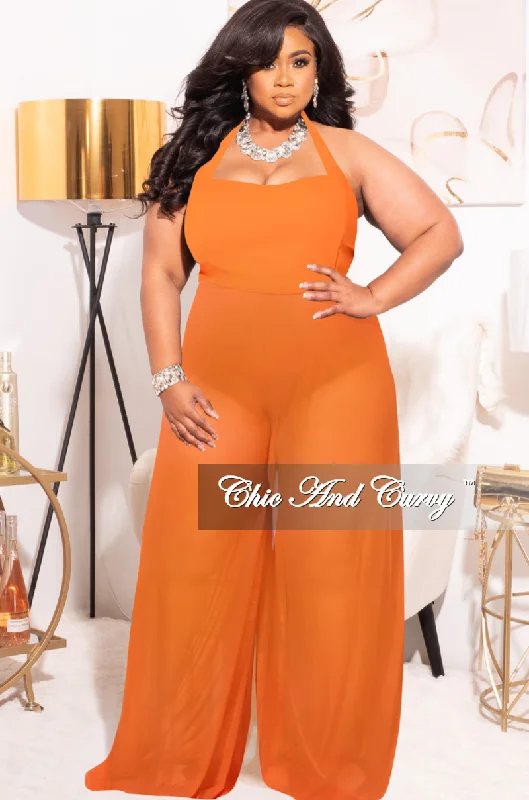 *Final Sale Plus Size Mesh Jumpsuit in OrangePlus size women's silk tops