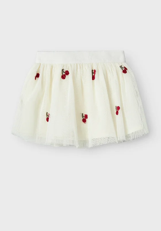 Name It Baby Girl Butille Tulle Cherry Skirt, Cloud DancerKilt