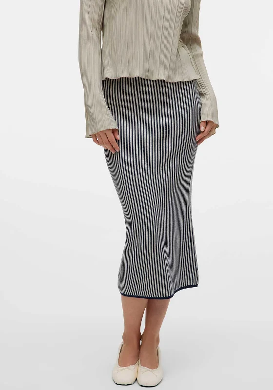 Vero Moda Gold Pinstripe Midi Pencil Skirt, Navy and WhiteSkort