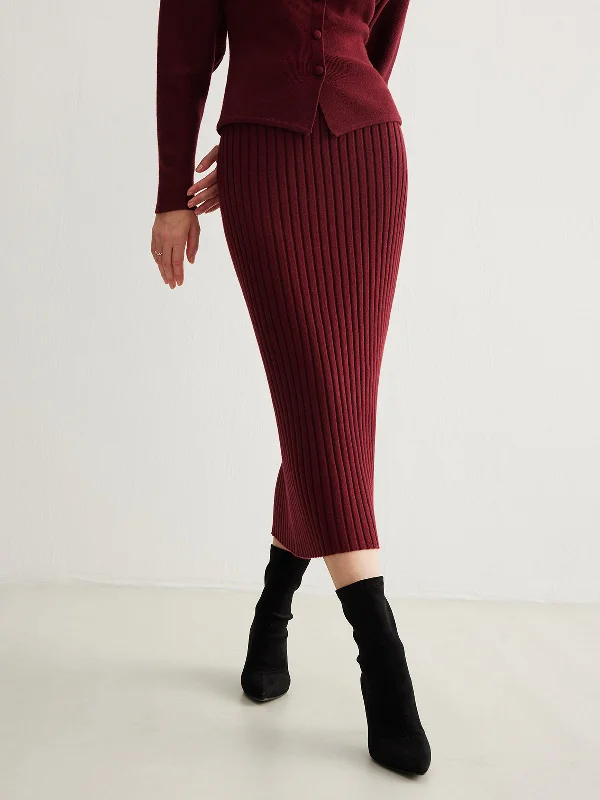 Festival Knit TopsMinimalist Ribbed Sweater Skirt