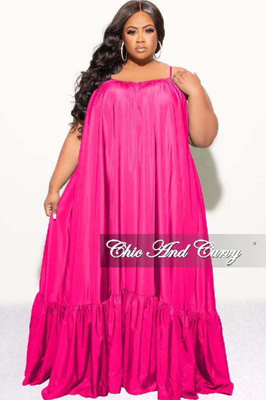 Final Sale Plus Size Spaghetti Strap Peasant Maxi in FuchsiaPlus size women's lace tops