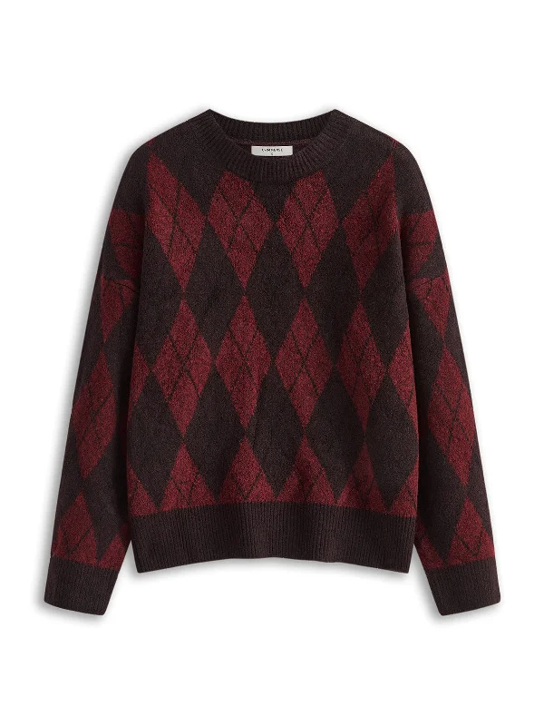 Cycling Knit TopsRetro Rhombic-Pattern Sweater