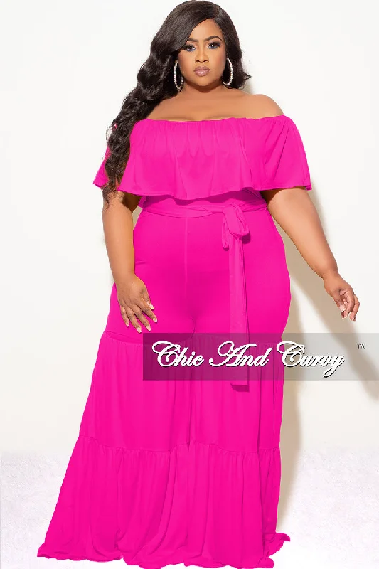 Final Sale Plus Size Off The Shoulder Jumpsuit in FuchsiaWomen's winter tops