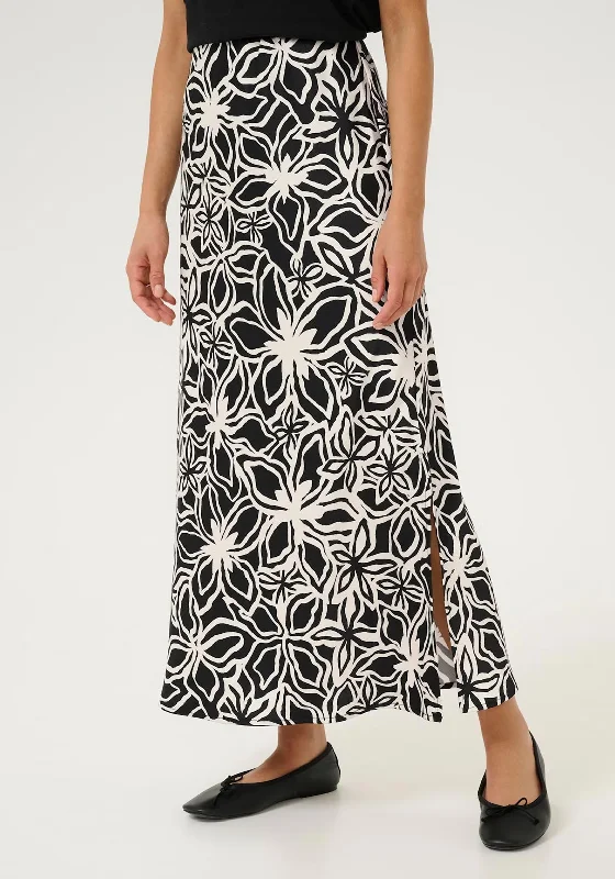 Kaffe Vera Floral Print Skirt, Black and CreamModern Skirt